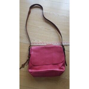 Fossil  Red/Coral Cowhide Leather Harper Flap‎ Crossbody Bag Purse w/Key